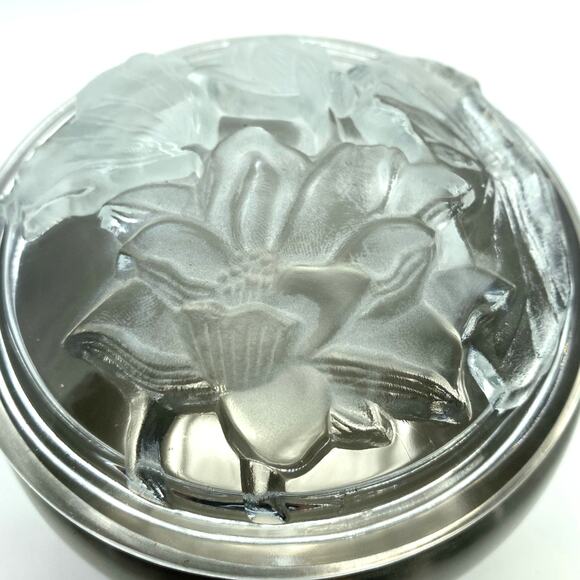 Unique Stainless-Steel Mid-Century Ice Bucket Cookie Jar Crystal Floral 3D Lid - Picture 4 of 8
